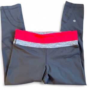 Lululemon Wunder Under Roll Down Crop Leggings Gray Red Colorblock Size 6